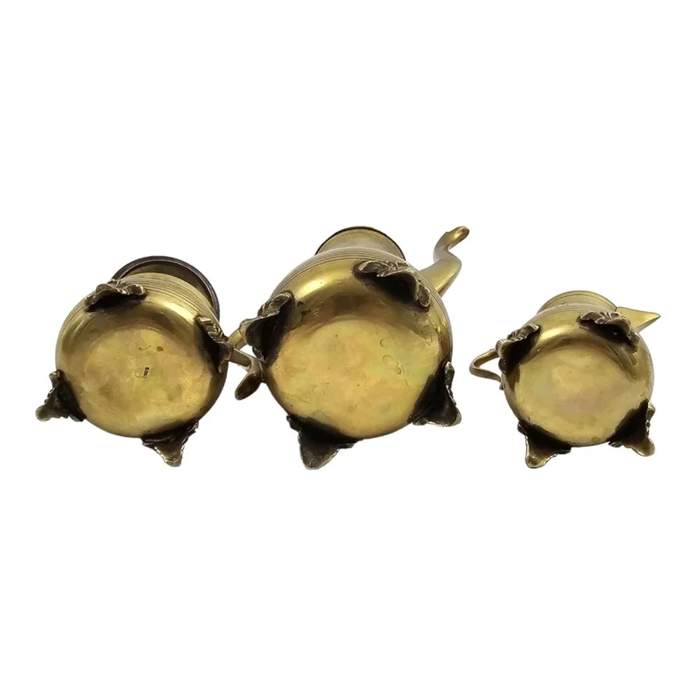 Vintage Tea Pot Set w/ Creamer Sugar Bowl Etched EPNS Gold Tone Glam Victorian